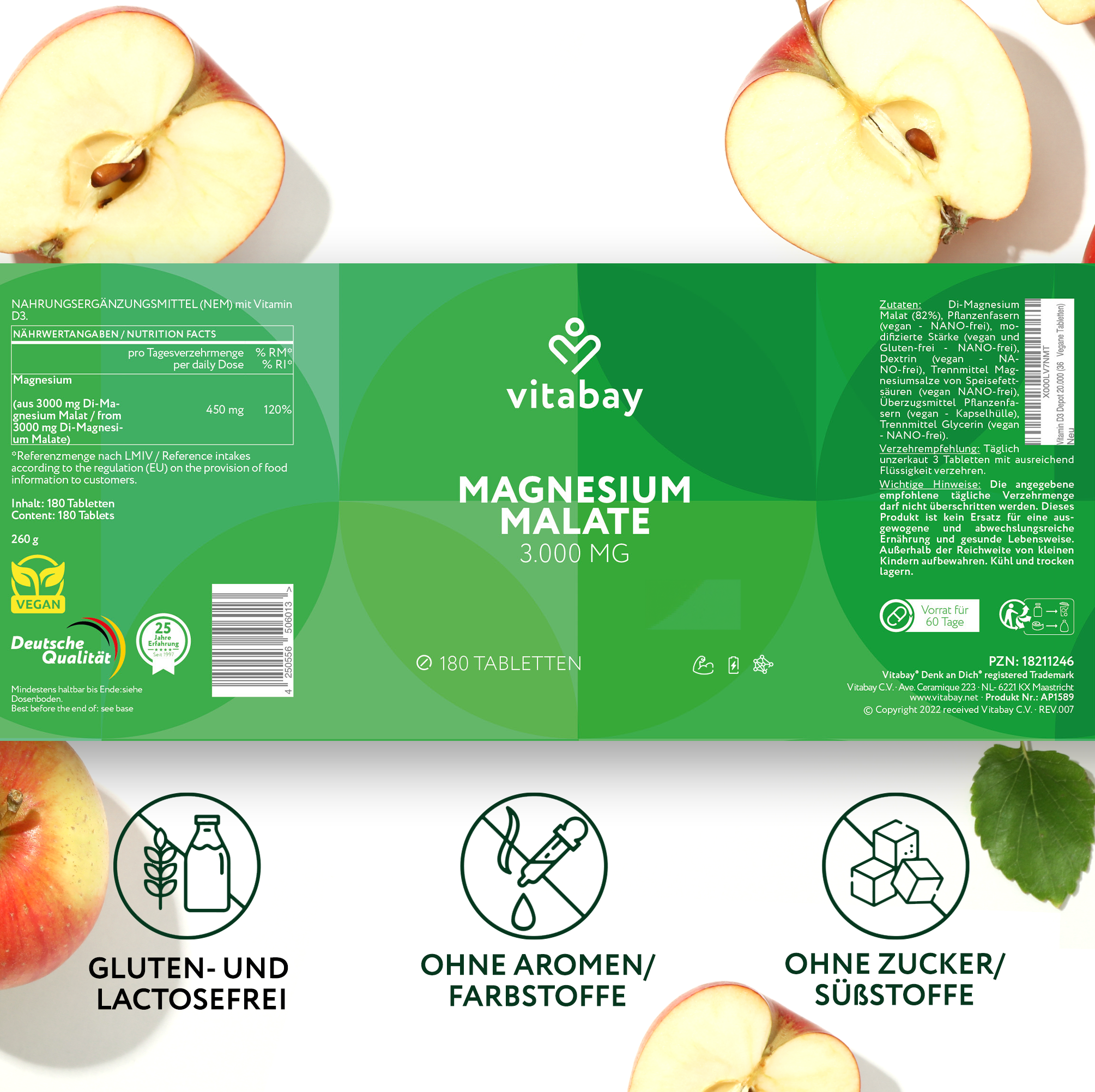 Magnesium Malate 3000mg - 180 vegane Tabletten