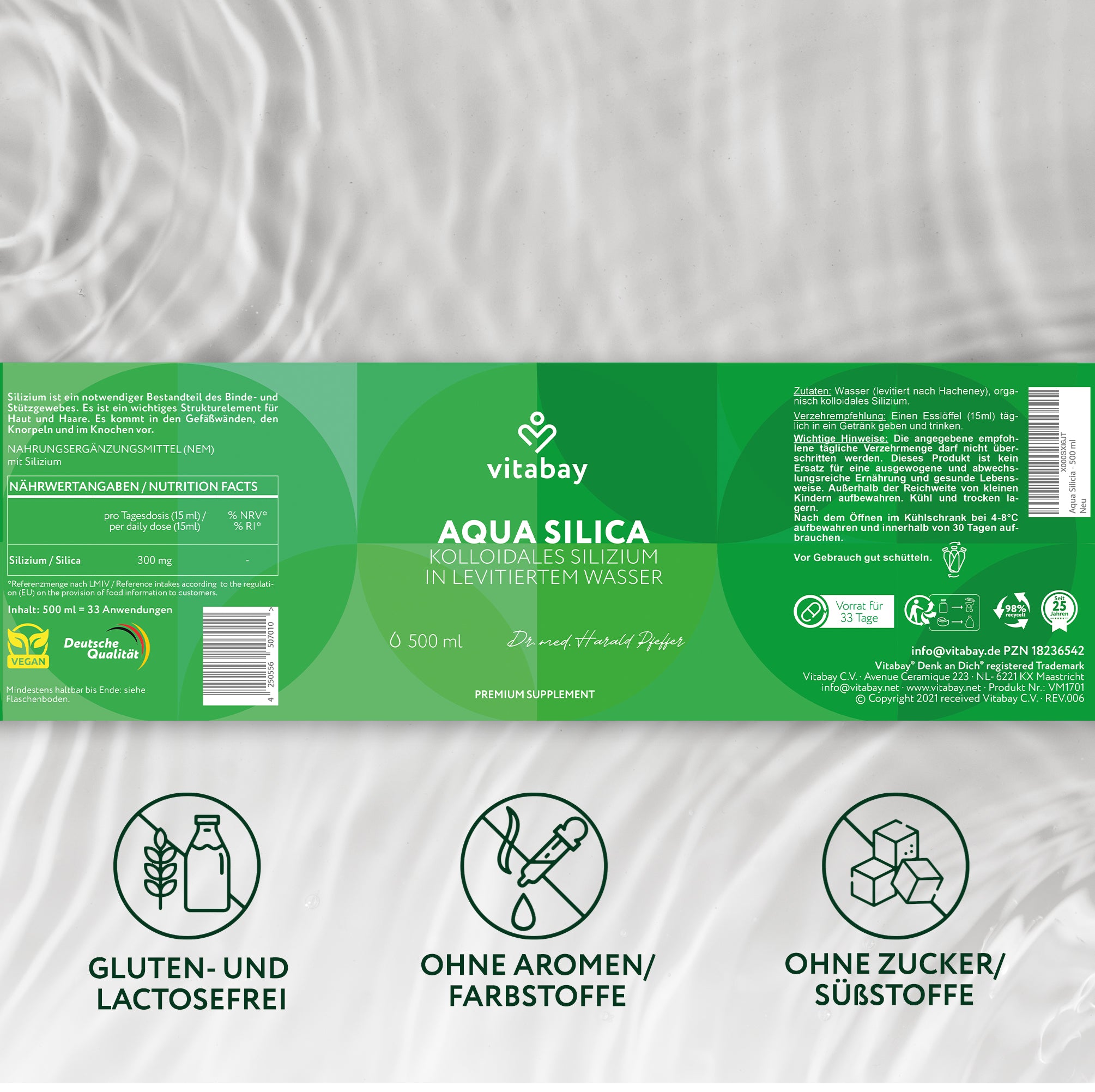 Aqua Silica - Organisch Kolloidales Silizium in levitiertem Wasser - 500ml