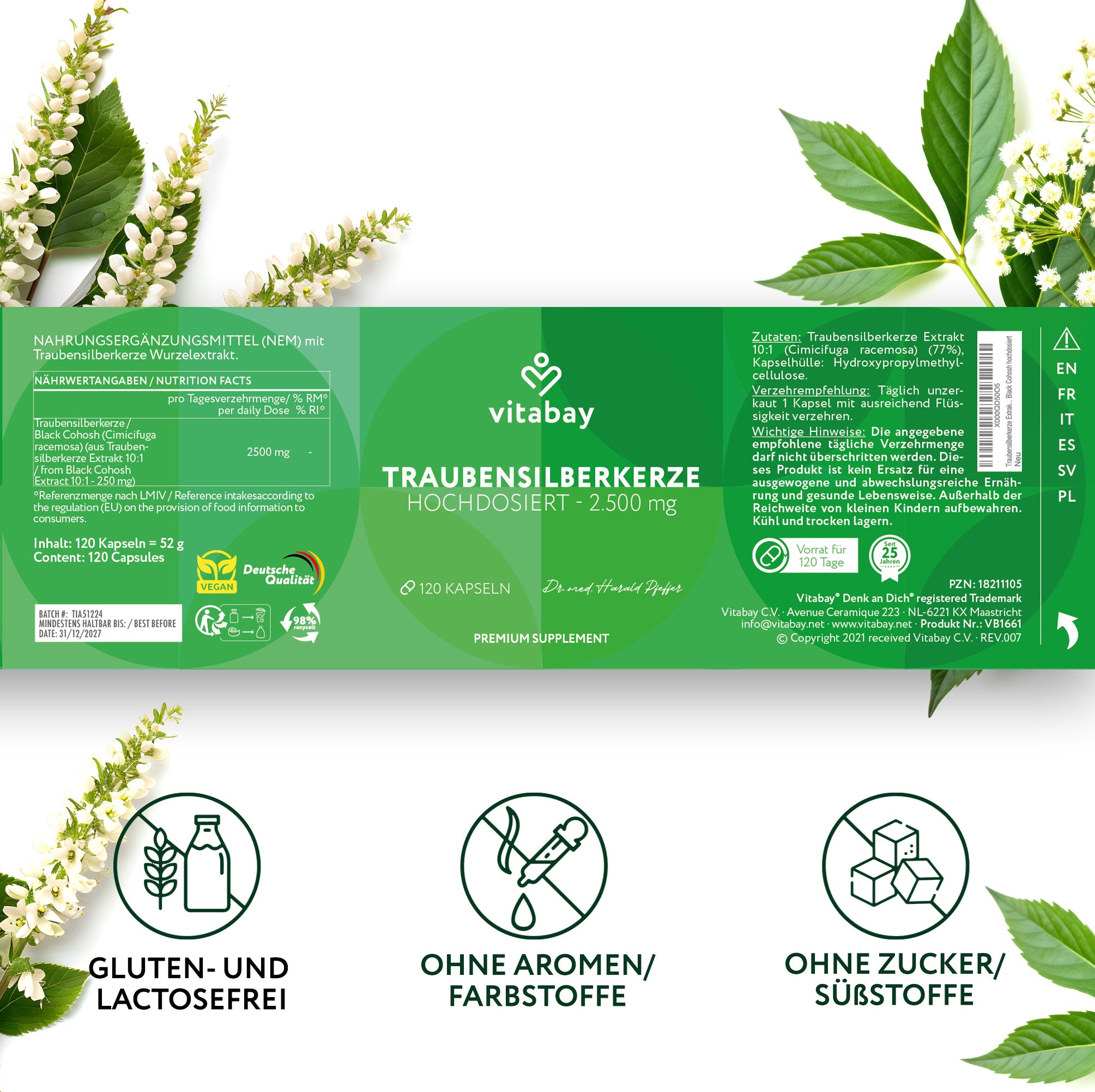 Traubensilberkerze Extrakt 2500 mg - 120 vegane Kapseln