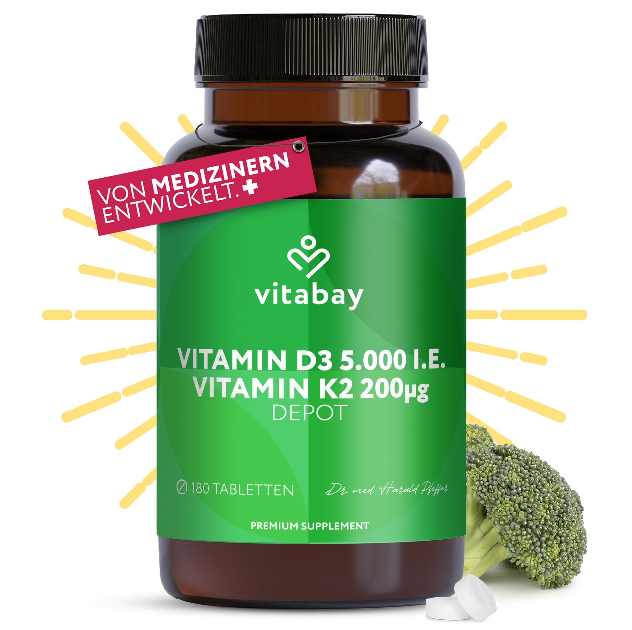Vitamin D3 Depot 5000 IE + Vitamin K2 100mcg  - 180 vegane Tabletten