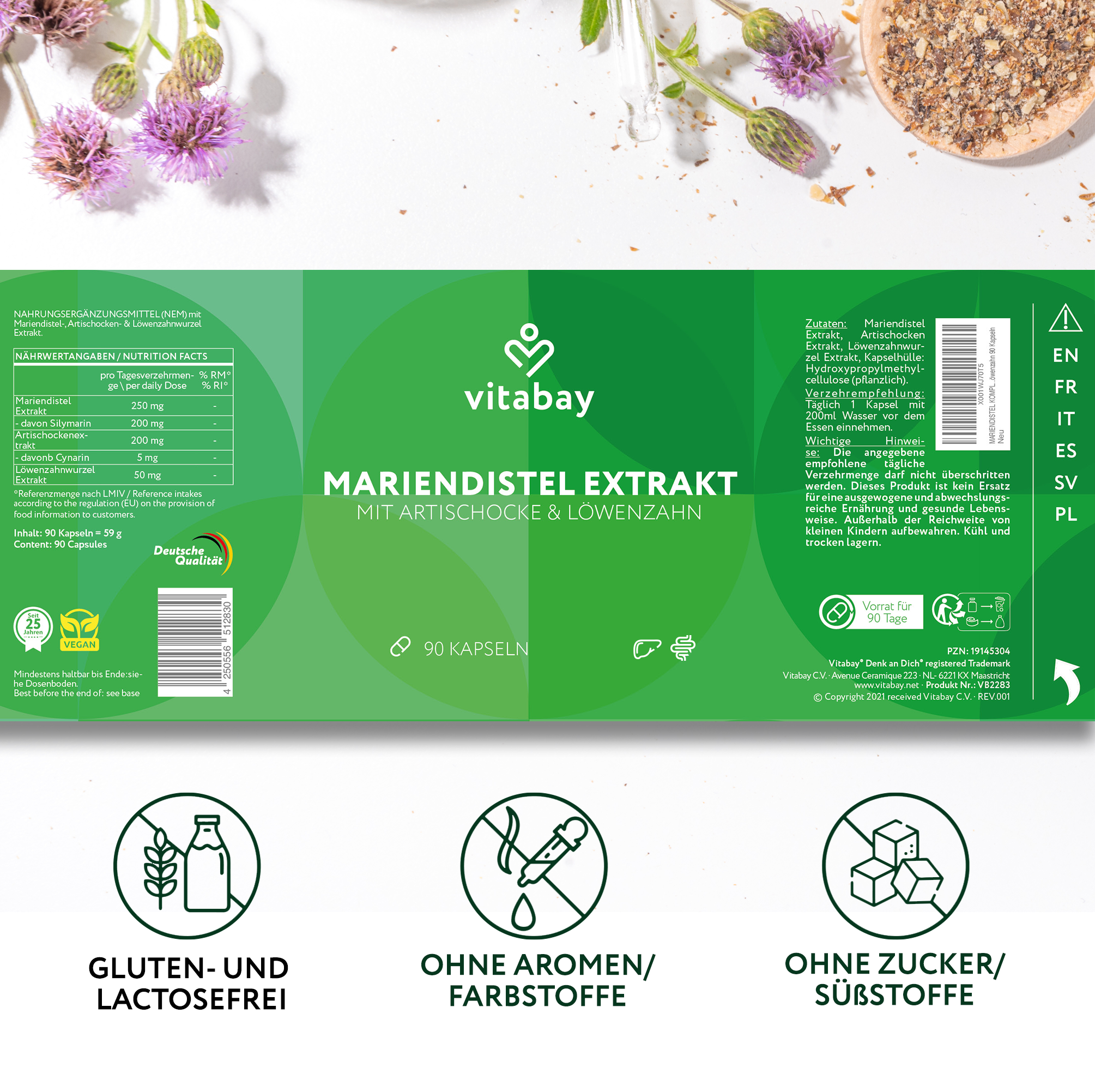 Mariendistel Komplex mit Artischocke & Löwenzahn - 90 vegane Kapseln