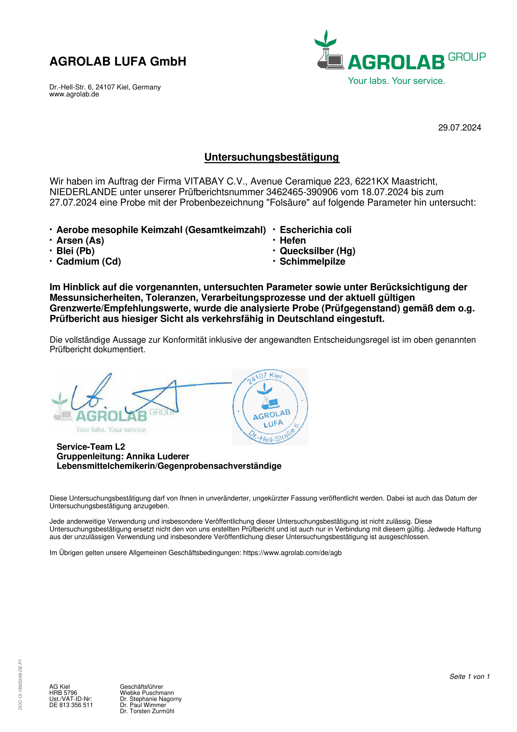 Laborzertifikat im A4-Format
