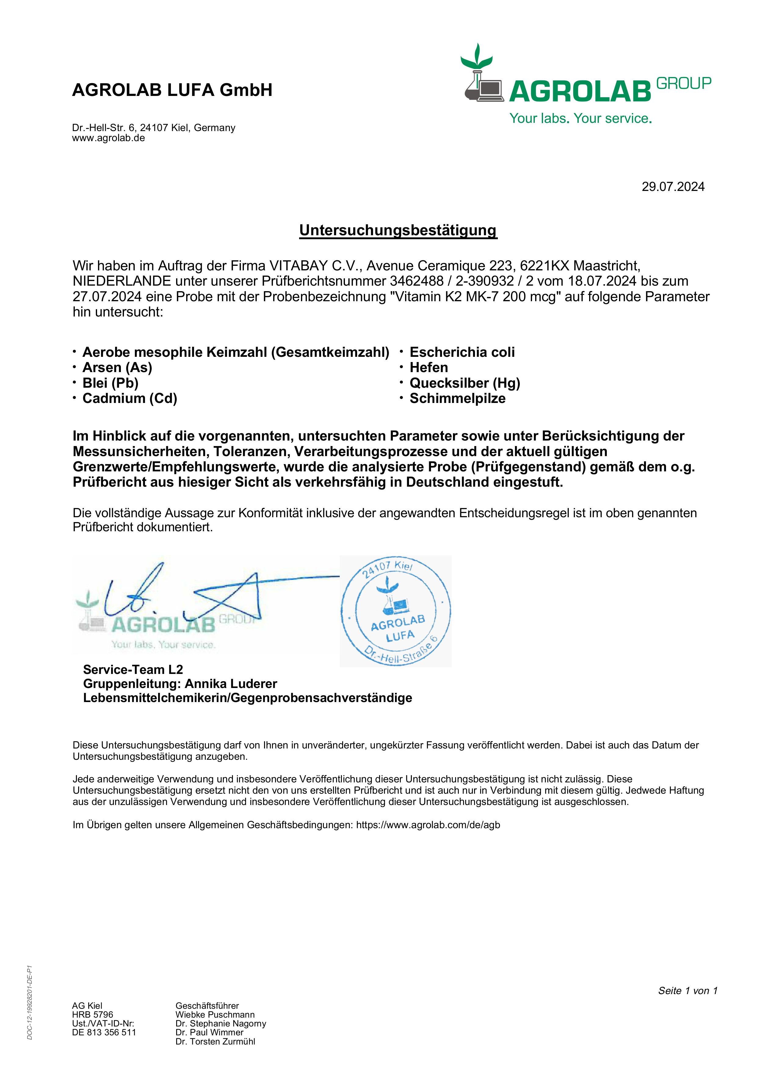 Laborzertifikat im A4-Format