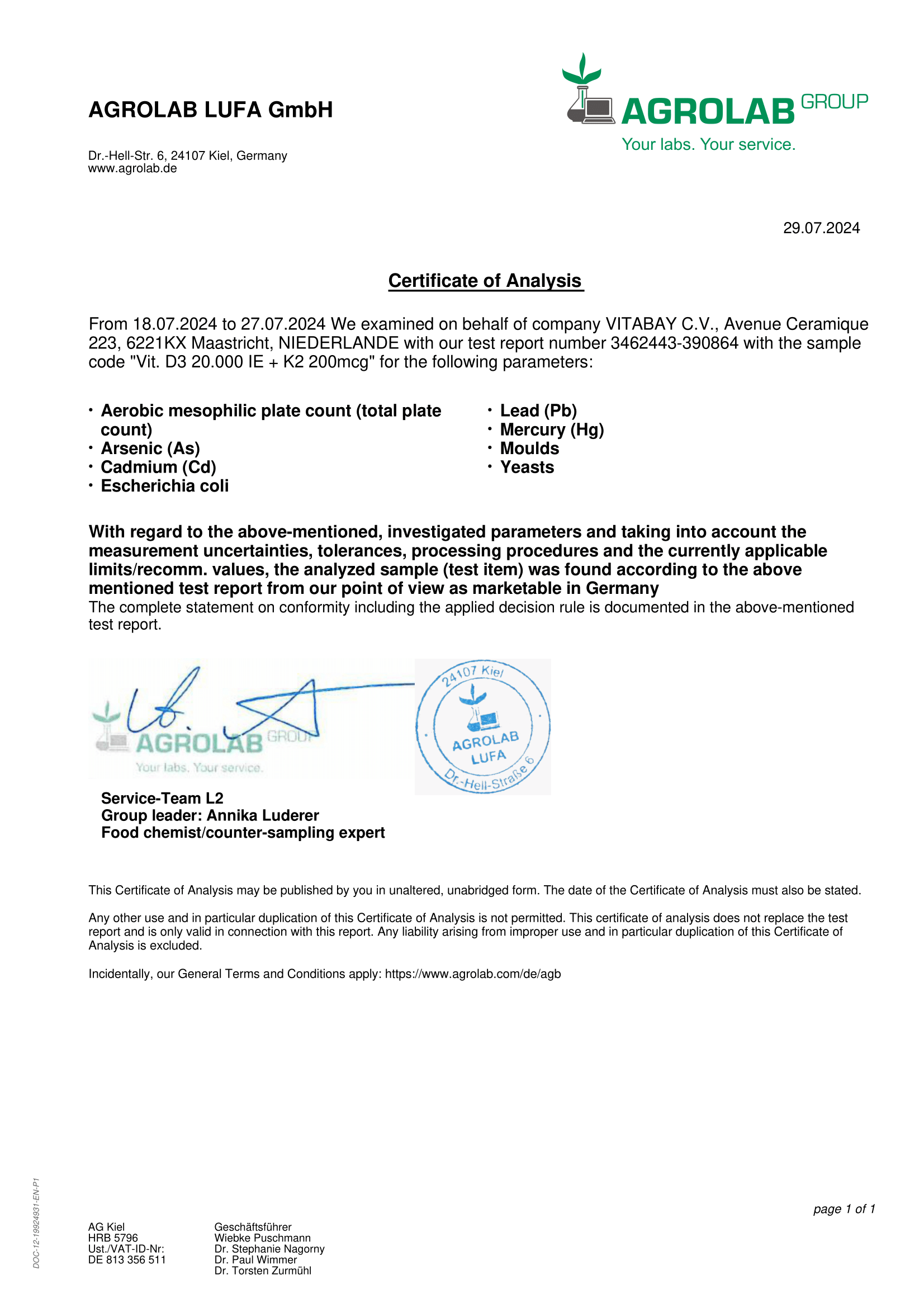 Laborzertifikat im A4-Format