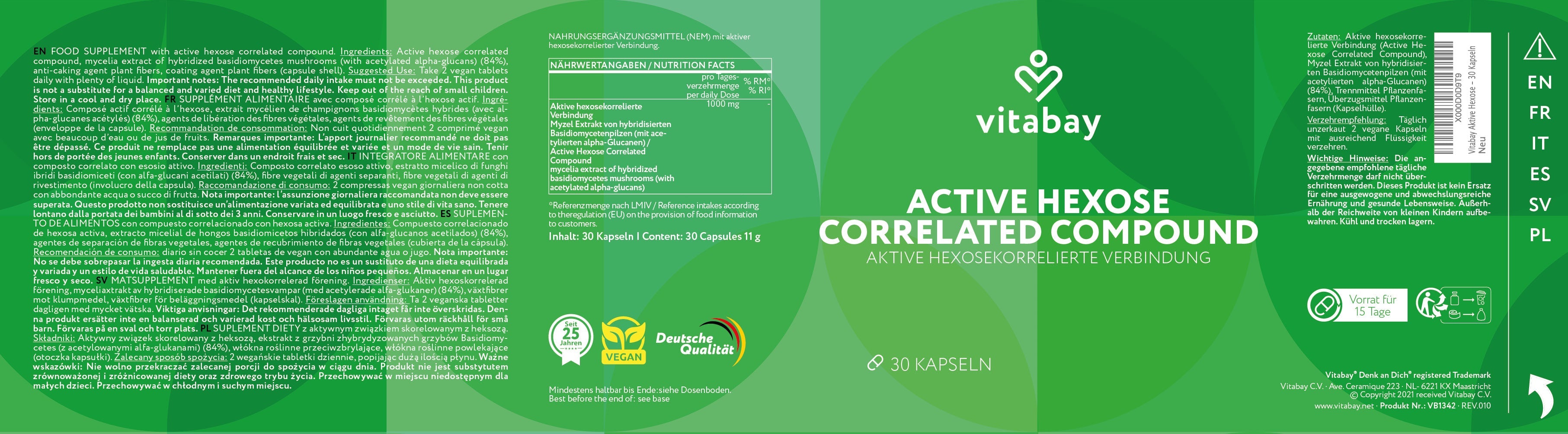 Shiitake Extrakt 500mg | Active Hexose Correlated Compound - 30 vegane Kapseln