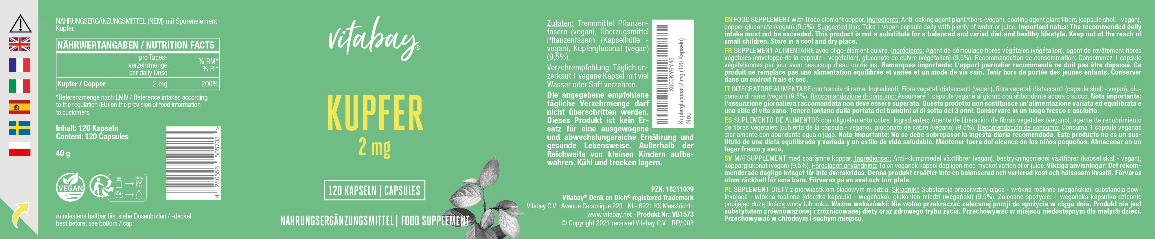 Kupfer 2mg – 120 vegane Kapseln