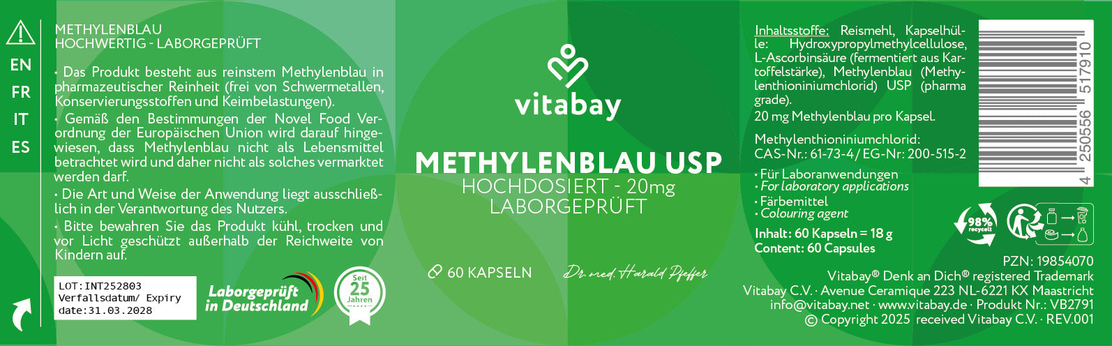 Methylenblau USP Kapseln – Hochreine Laborqualität