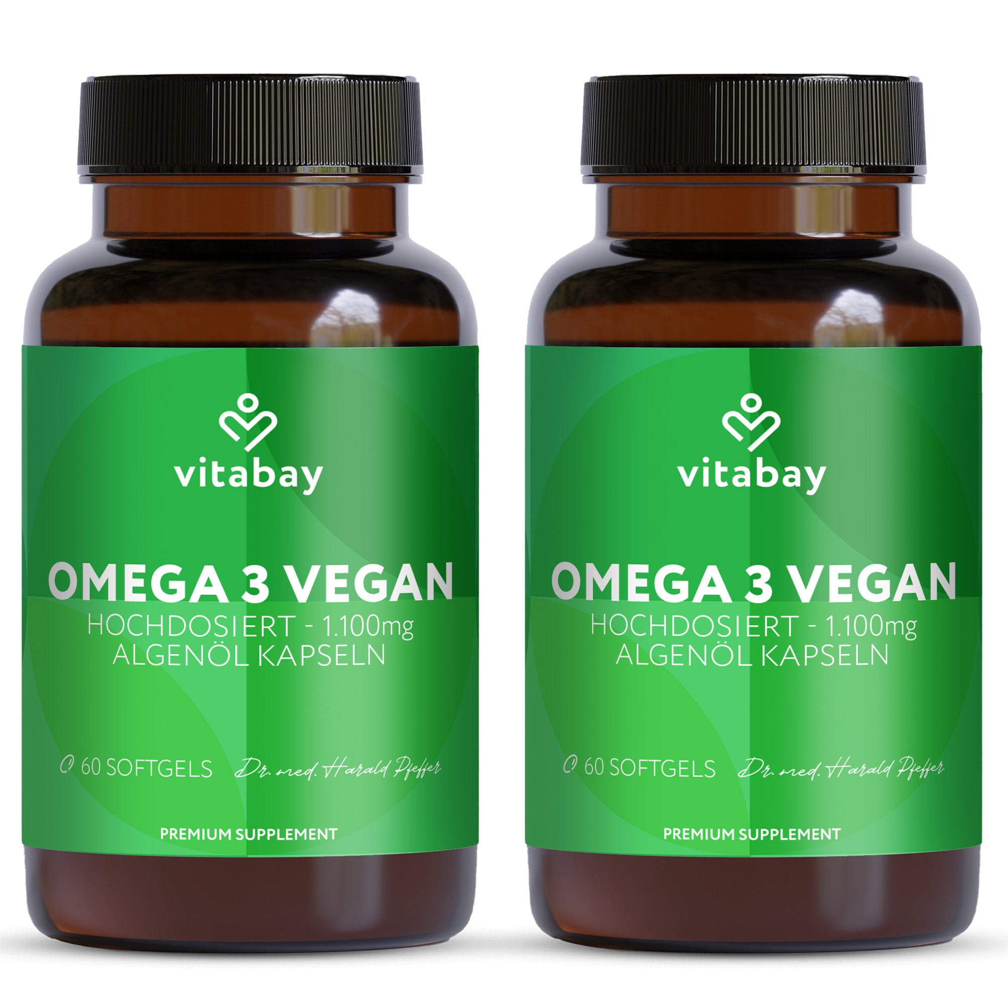 Omega 3 Vegan - 60 Algenöl-Softgelkapseln mit 1100 mg Omega 3, DHA & EPA