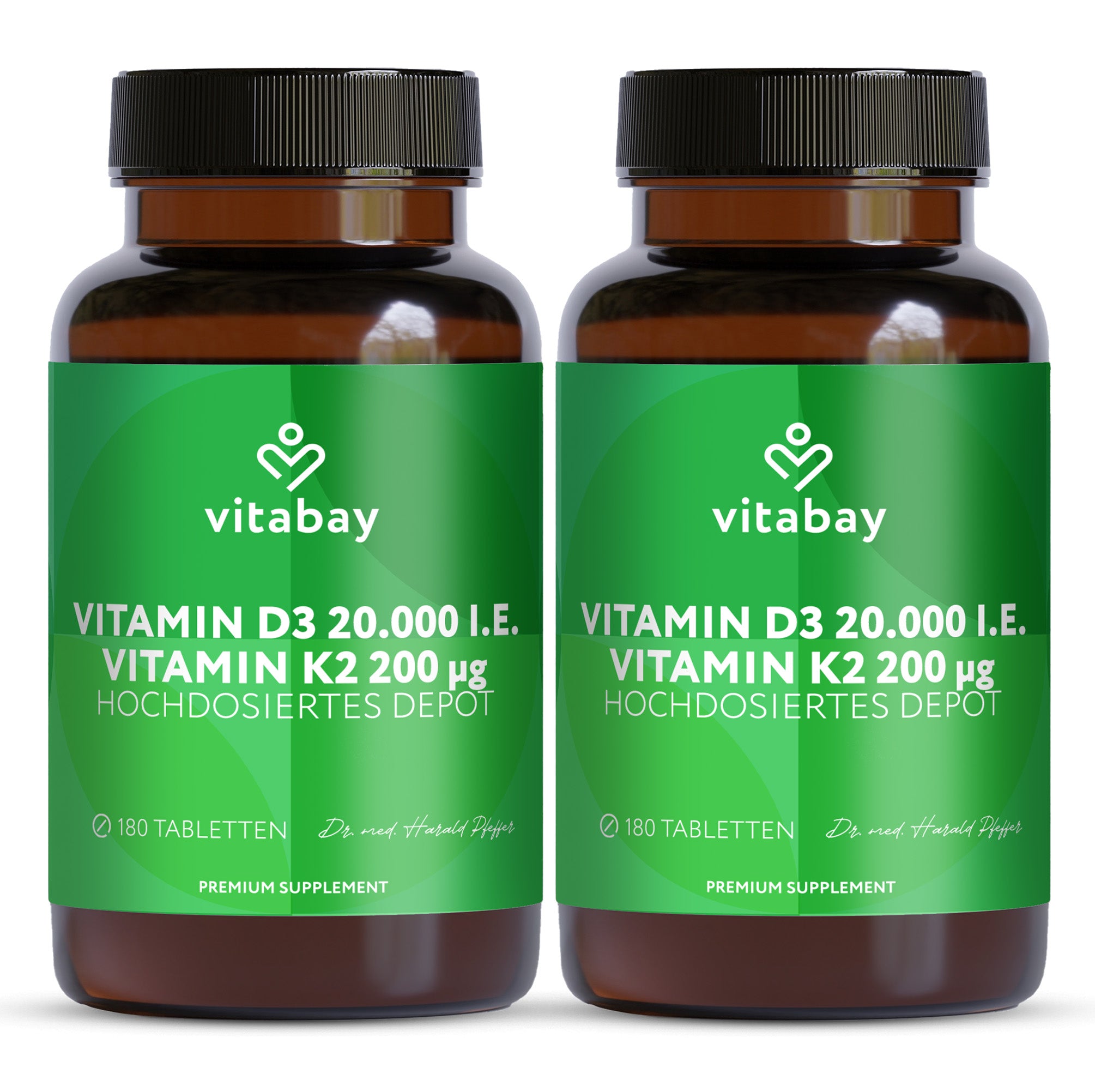 Vitamin D3 20.000 I.E. + K2 200 µg - 180 vegane Tabletten