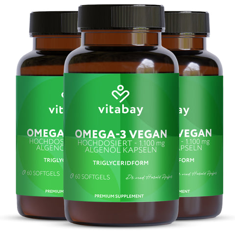 Omega 3 Vegan - 60 Algenöl-Softgelkapseln mit 1100 mg Omega 3, DHA & EPA