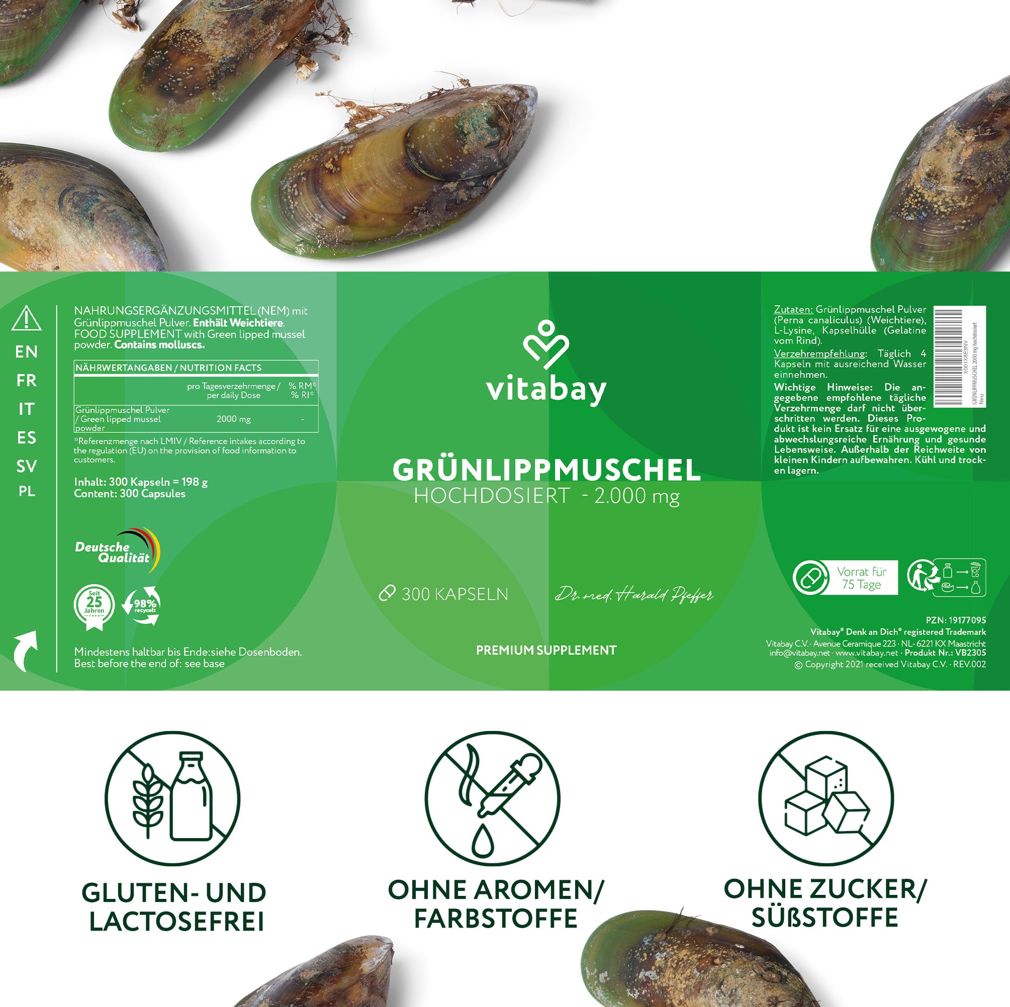 GRÜNLIPPMUSCHEL 2000 mg hochdosiert - 300 Kapseln