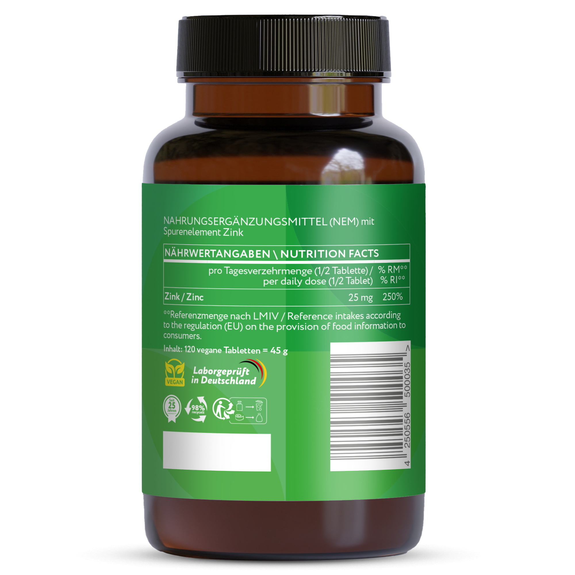 Zink  25mg - Vegane Tabletten