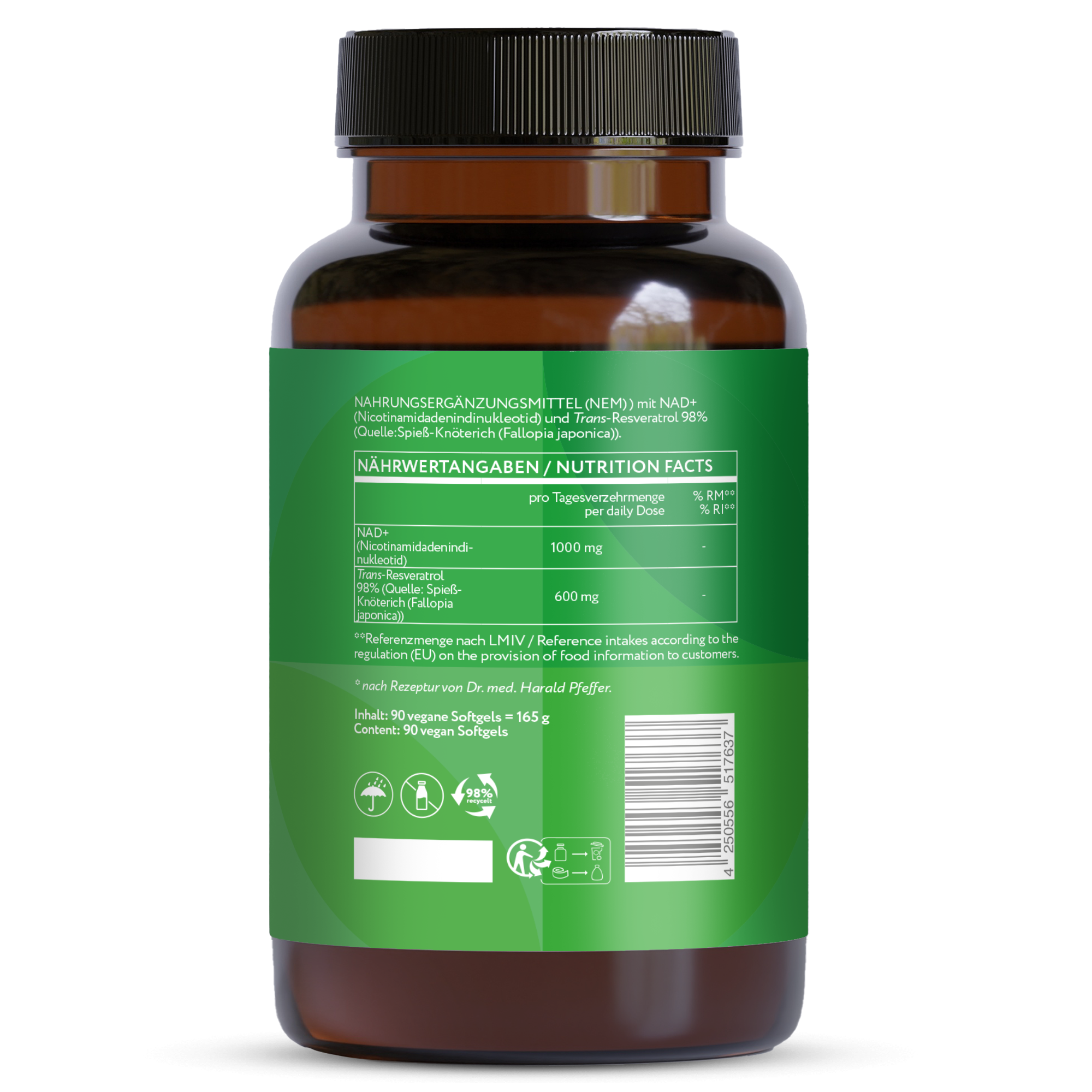 NAD+ 1000 mg Trans-Resveratrol 600 mg liposomal - hochdosiert - 90 vegane Softgels