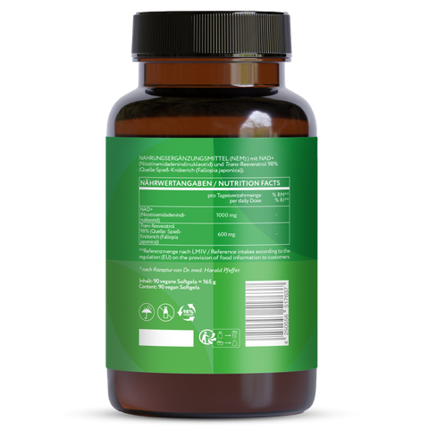 NAD+ 1000 mg Trans-Resveratrol 600 mg liposomal - 90 vegane Softgels
