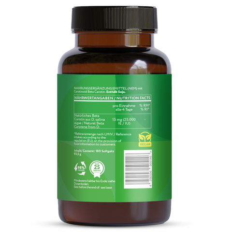 Beta Carotene 25.000 I.E. Depot - 180 vegane Softgels