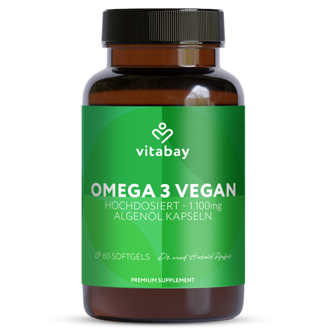Omega 3 Vegan - 60 Algenöl-Softgelkapseln mit 1100 mg Omega 3, DHA & EPA