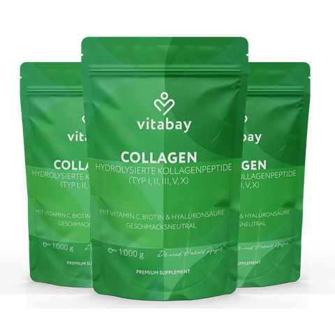 Kollagen Pulver Komplex - Hydrolysierte Kollagenpeptide (Typ I, II, III, V, X) +  Mit Vitamin C, Biotin & Hyaluronsäure  - 1kg