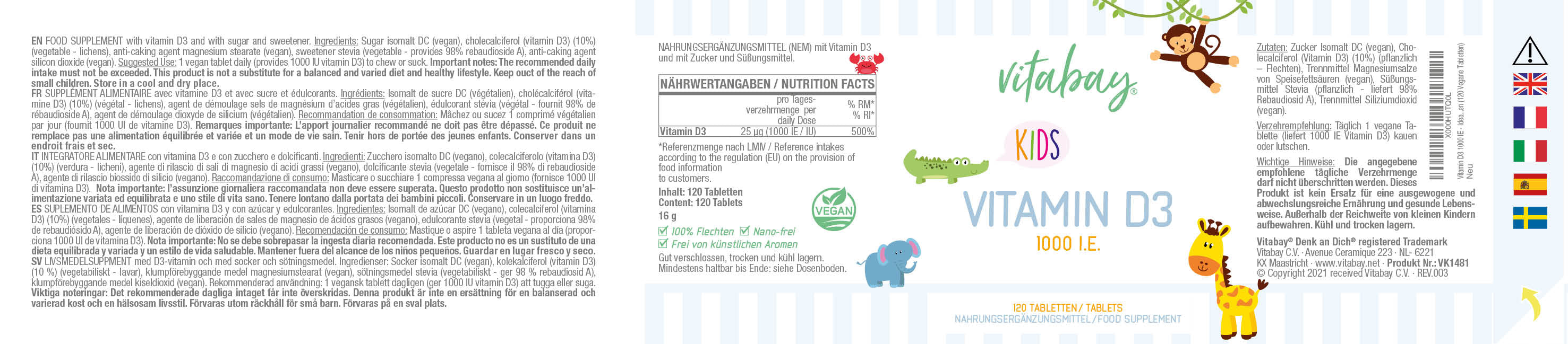 Vitamin D3 1000 IE - Vegane Lutschtabletten für Kinder