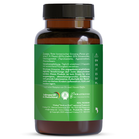 Roter Panax Ginseng Extrakt 600 mg - 120 vegane Kapseln
